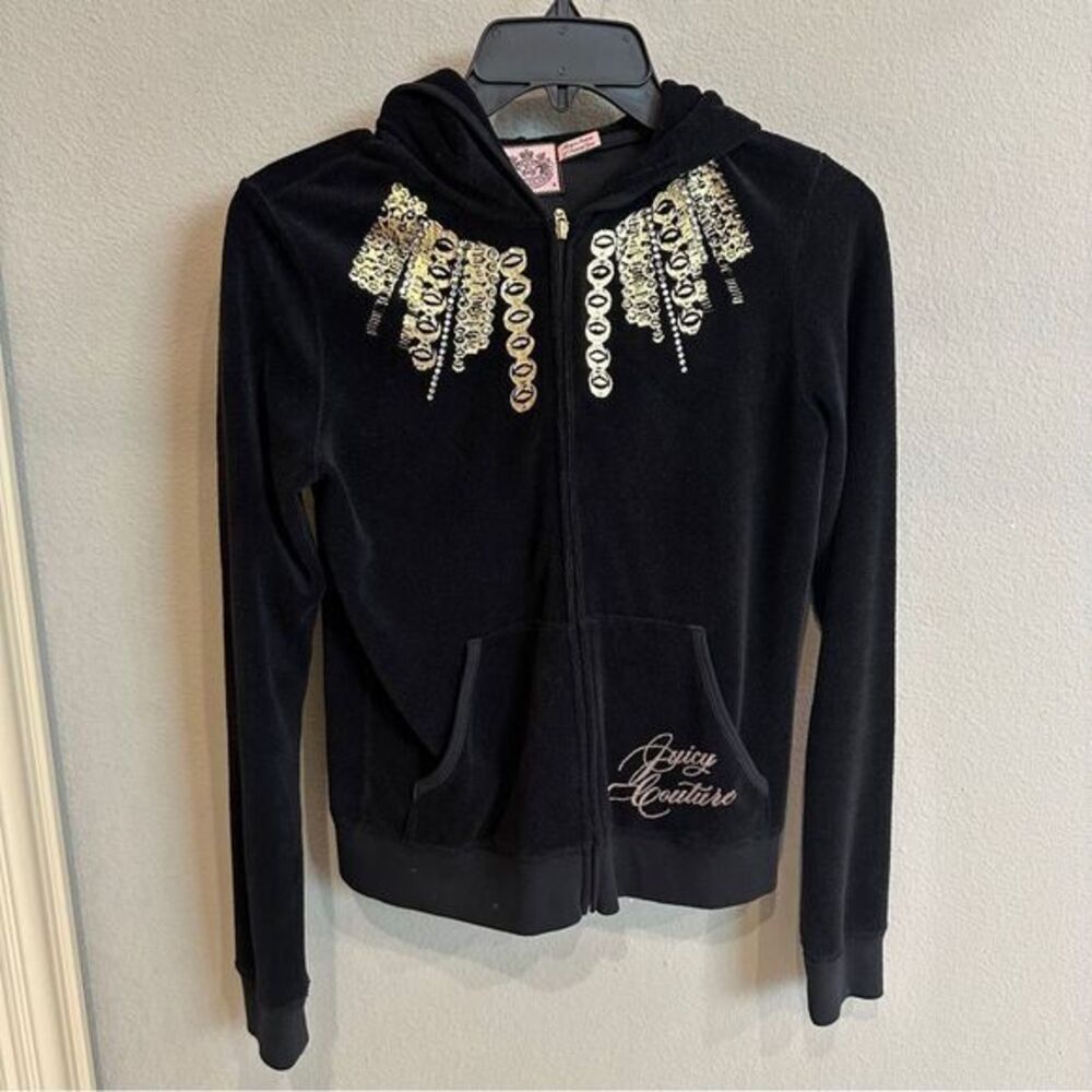 Juicy Couture | M | Black Hoodie with Gold Sequin Details